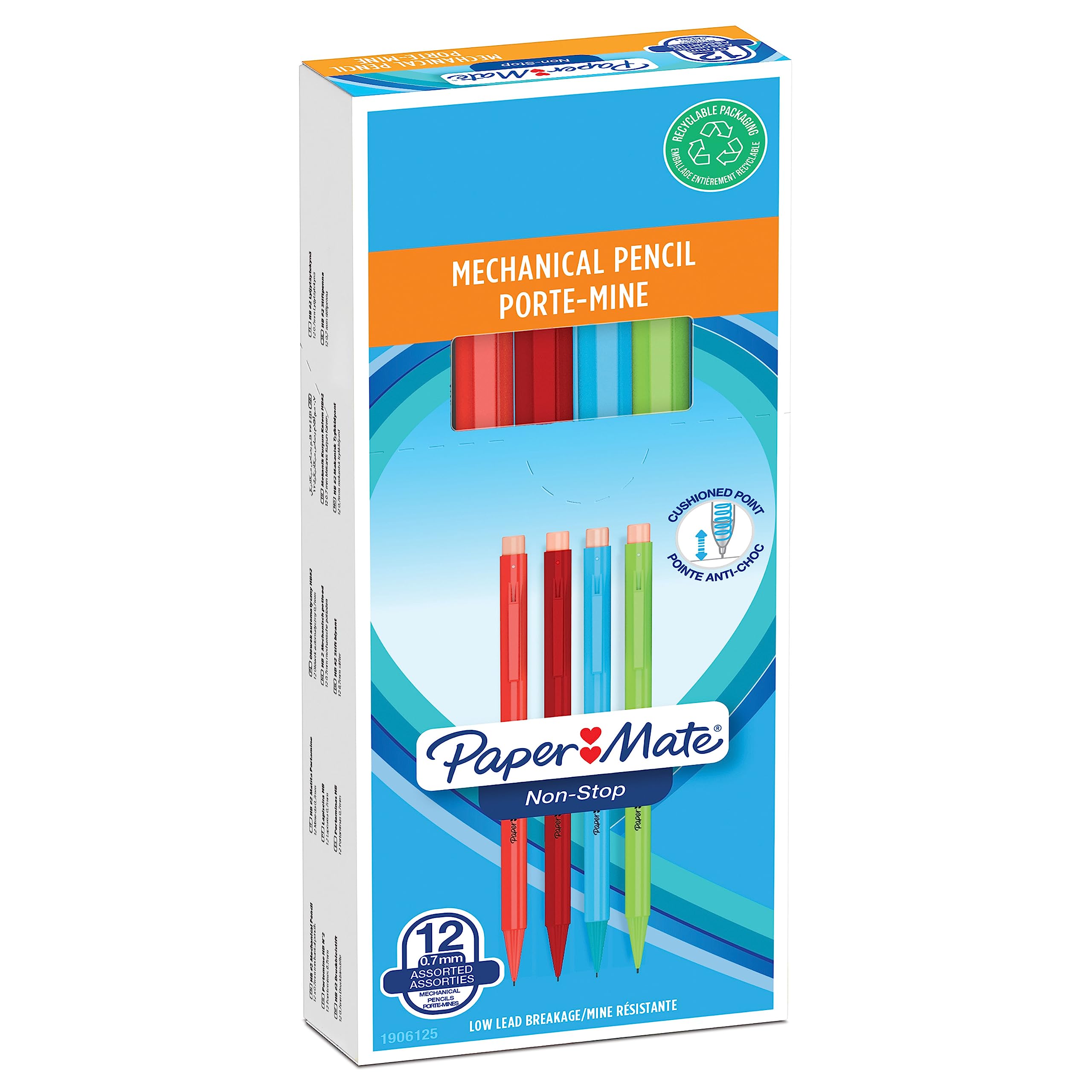 Paper Mate Non-Stop Mechanical Pencil | 0.7mm | HB #2 | Assorted Neon Barrel Colours | 12 Count