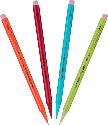 Paper Mate Non-Stop Mechanical Pencil | 0.7mm | HB #2 | Assorted Neon Barrel Colours | 12 Count