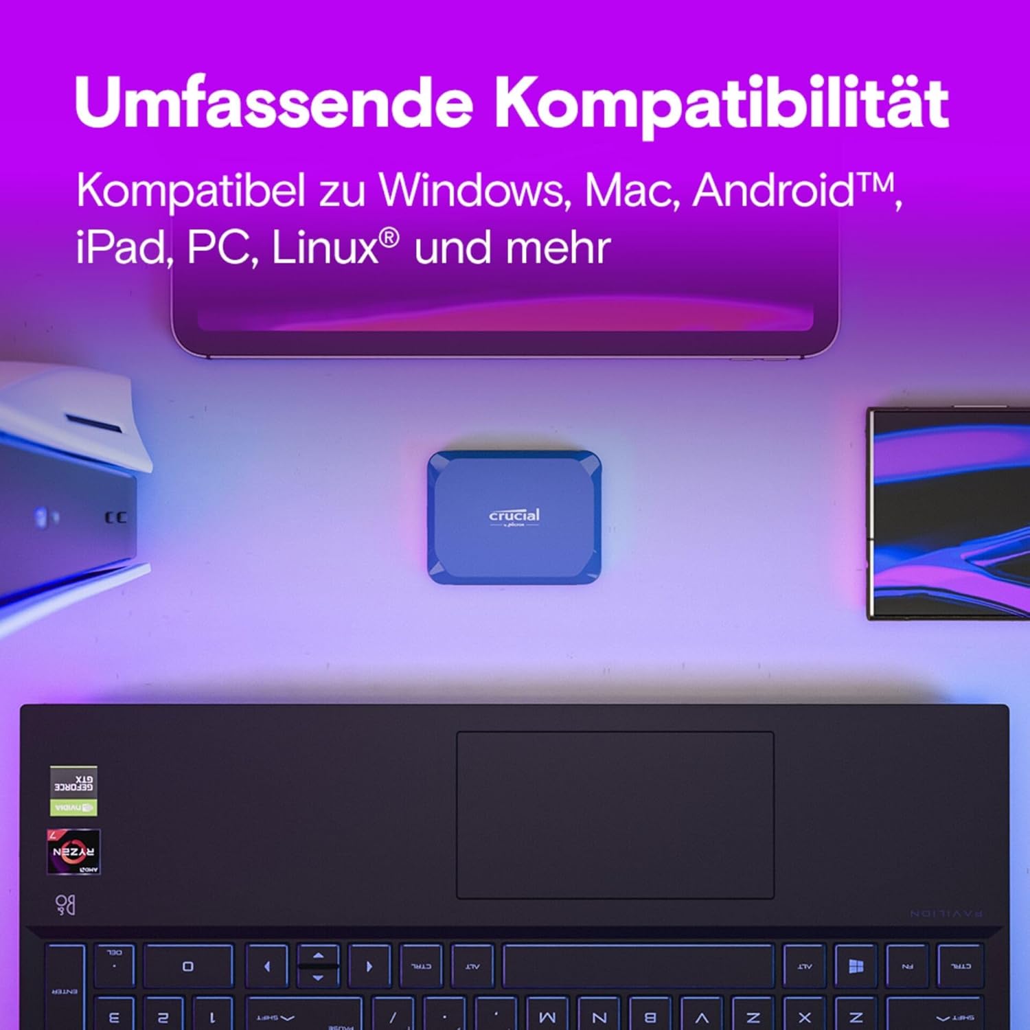 Crucial X10 2TB External Portable SSD Drive - Up to 2100MB/s, USB-C 3.2 Gen2, IP65 Water and Dust Resistant, External Solid State Drive, Matte Blue