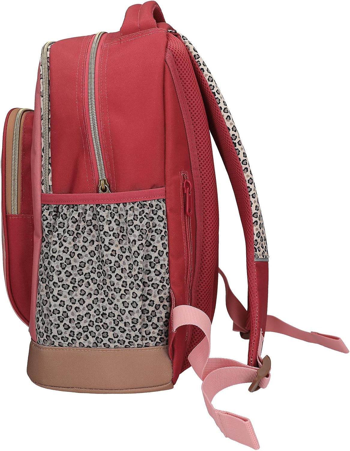 Depesche 13641 TOPModel Leoheart School Backpack in Red and Pink with Model Motif and Leo Print, School Bag with Adjustable Straps