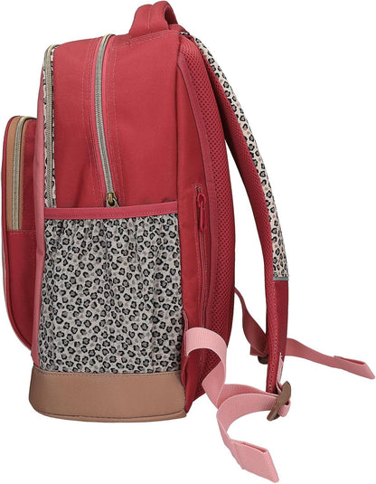 Depesche 13641 TOPModel Leoheart School Backpack in Red and Pink with Model Motif and Leo Print, School Bag with Adjustable Straps