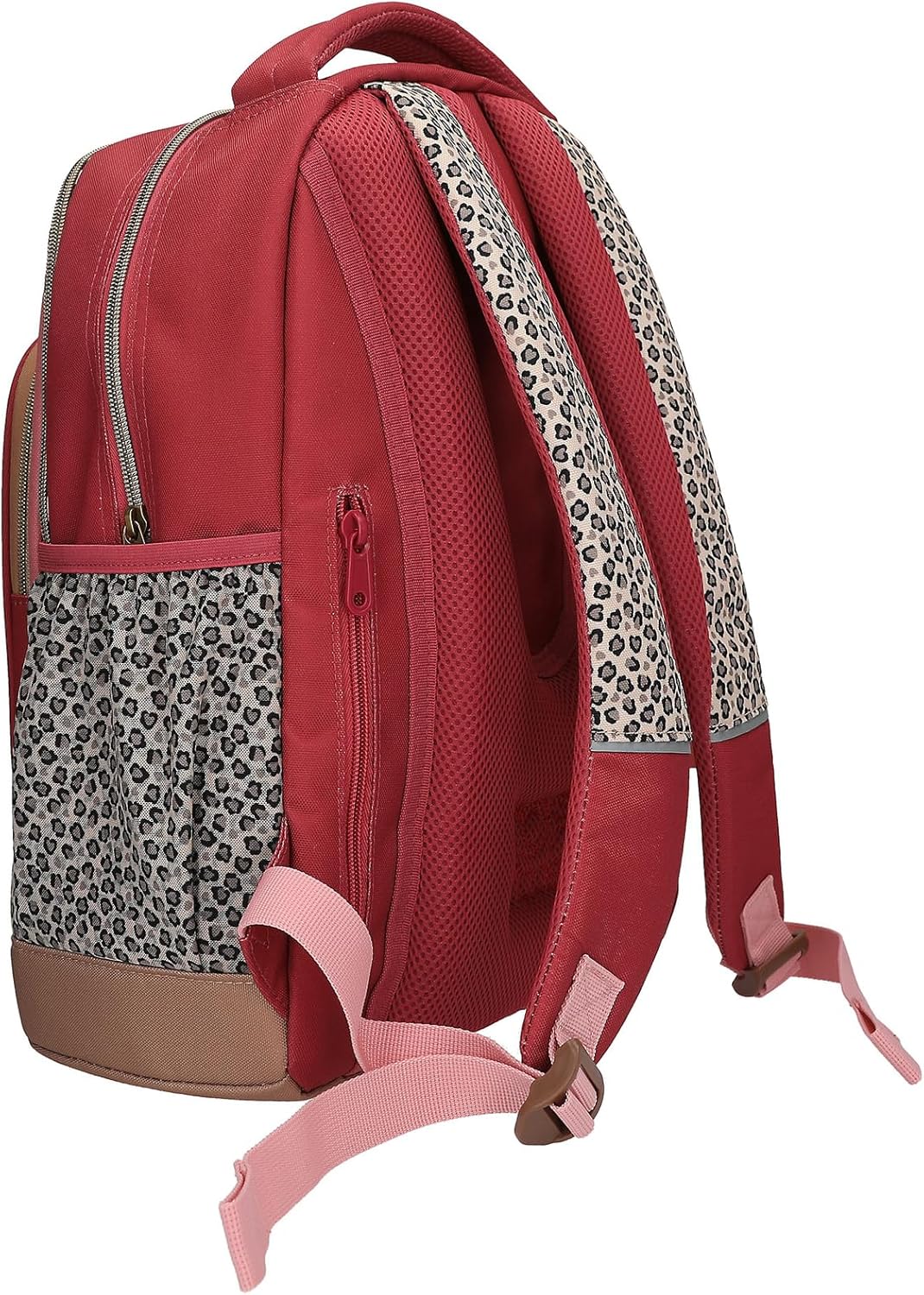 Depesche 13641 TOPModel Leoheart School Backpack in Red and Pink with Model Motif and Leo Print, School Bag with Adjustable Straps