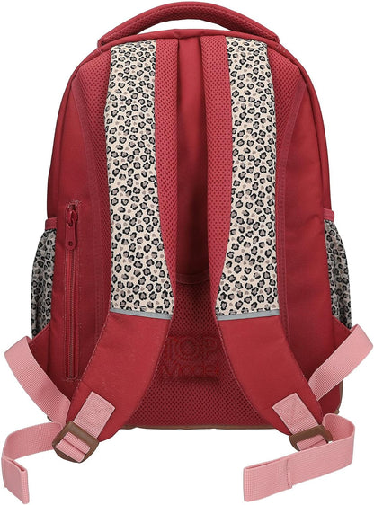 Depesche 13641 TOPModel Leoheart School Backpack in Red and Pink with Model Motif and Leo Print, School Bag with Adjustable Straps