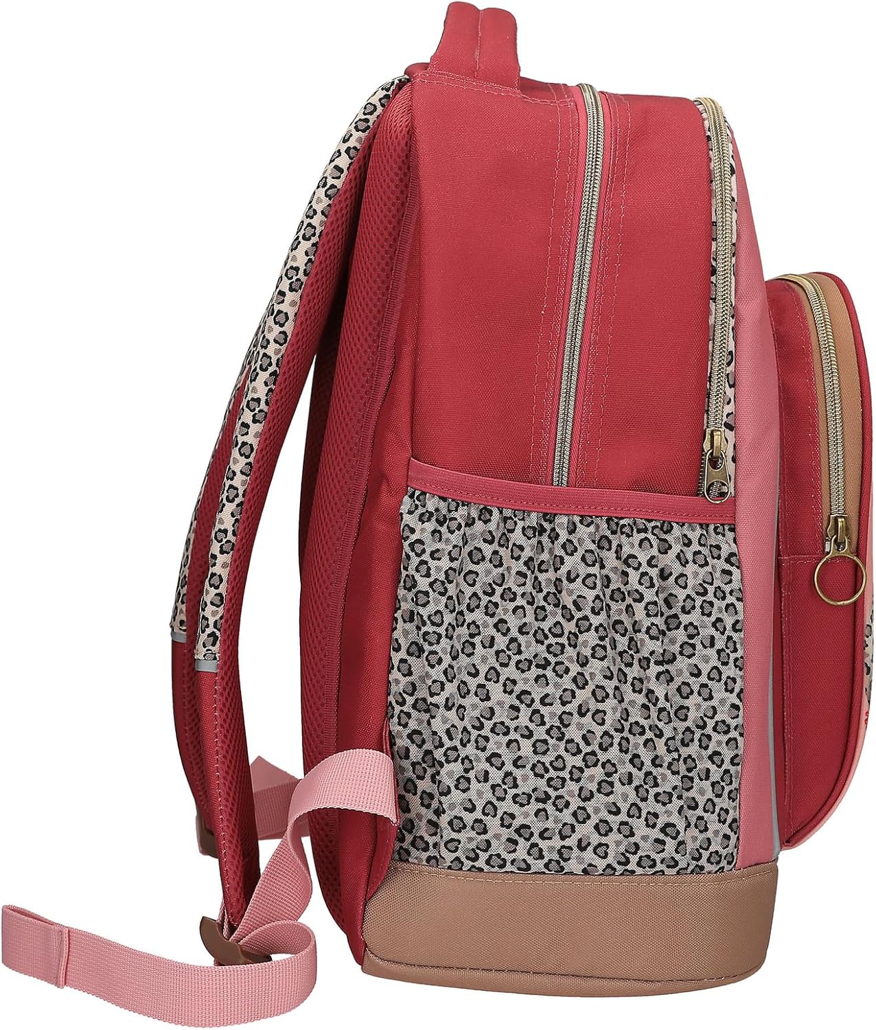 Depesche 13641 TOPModel Leoheart School Backpack in Red and Pink with Model Motif and Leo Print, School Bag with Adjustable Straps