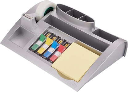Post-it Desk Organizer, Silver Color - For Improved Workflow with Notes Index Tabs and Scotch Tape, 1x Organiser pre-loaded with stationery and supplies