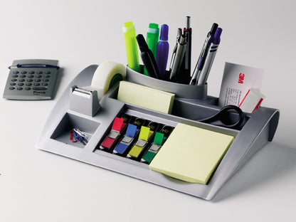 Post-it Desk Organizer, Silver Color - For Improved Workflow with Notes Index Tabs and Scotch Tape, 1x Organiser pre-loaded with stationery and supplies