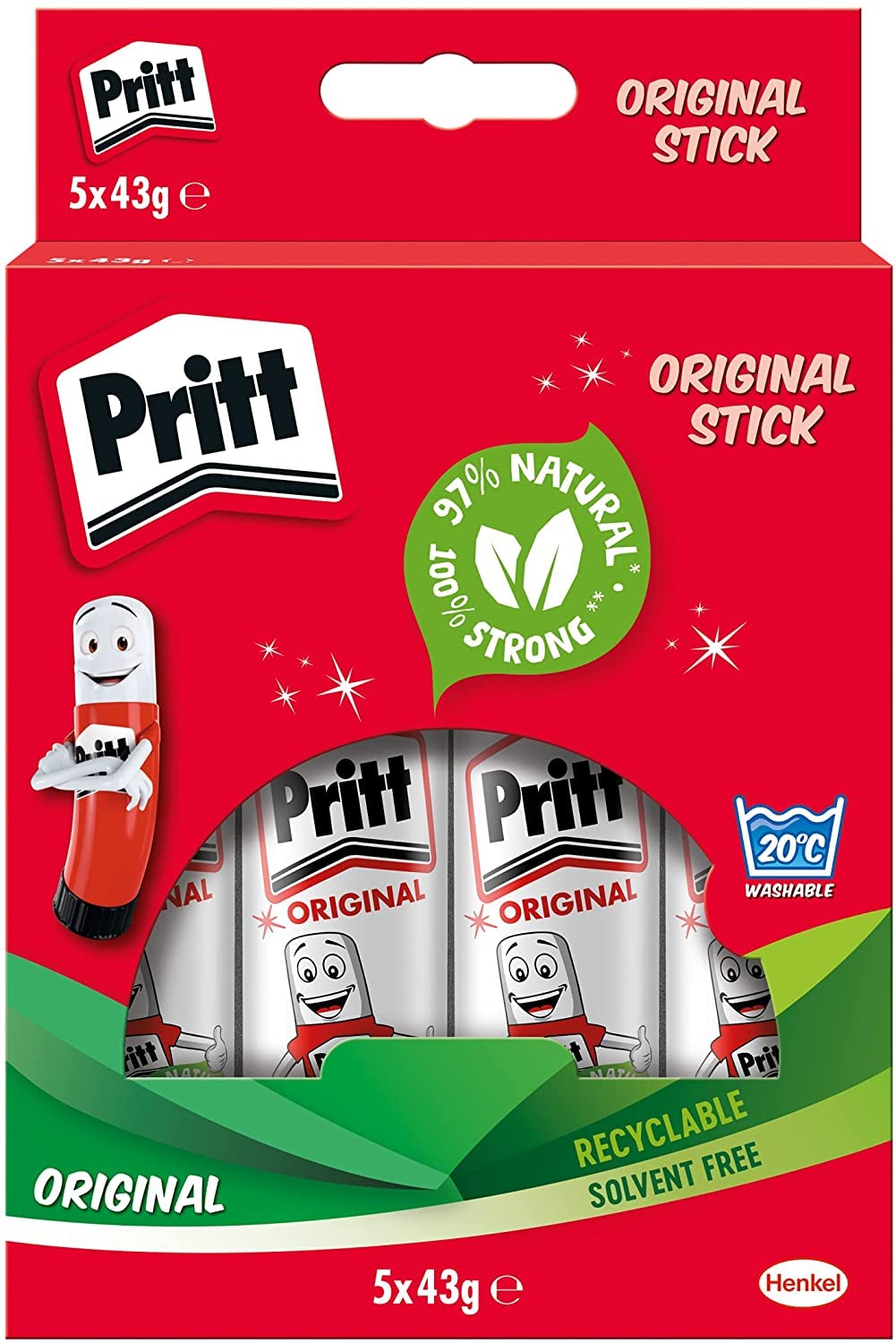 Pritt Glue Stick, Safe & Child-Friendly Craft Glue for Arts & Crafts Activities, Strong-Hold adhesive for School & Office Supplies, 43g (Pack of 5