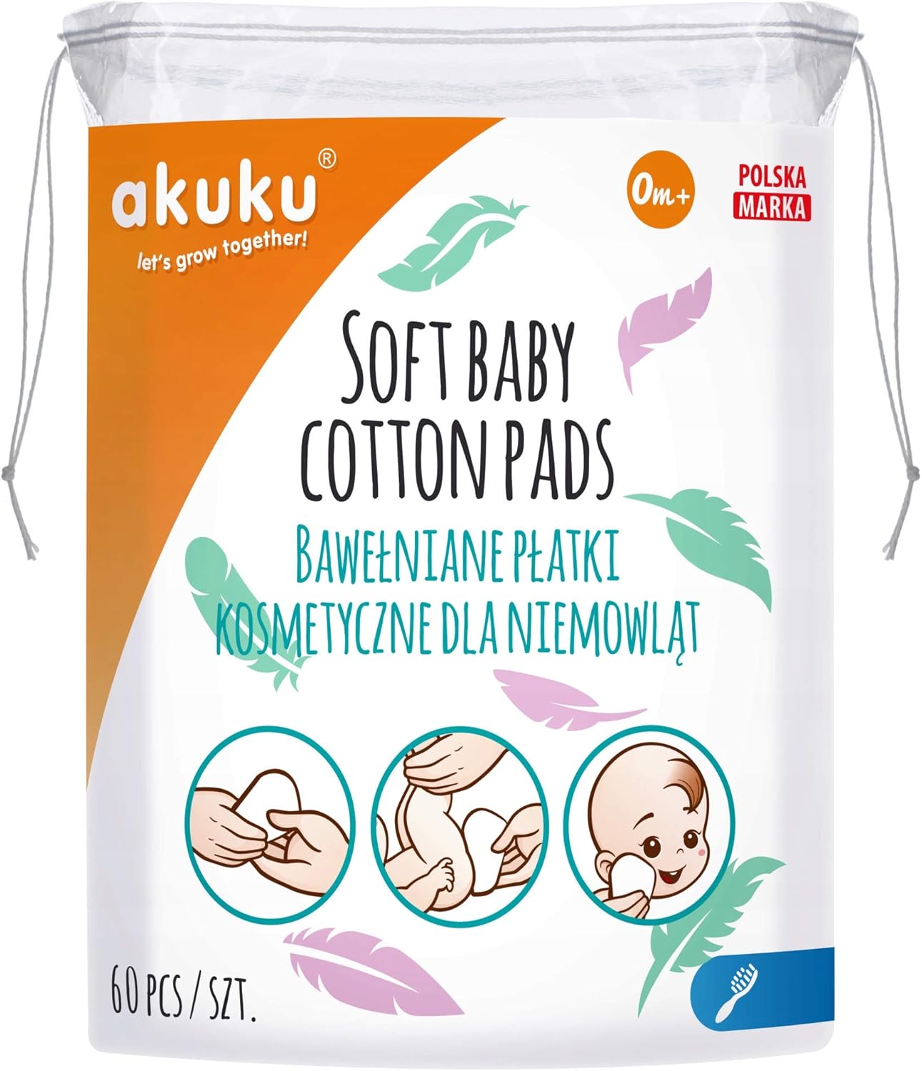 Akuku - Soft Baby Cotton Care Pads - 60 Pc - 9X11 Cm