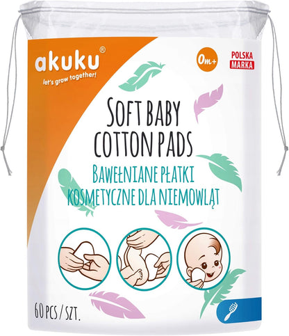 Akuku - Soft Baby Cotton Care Pads - 60 Pc - 9X11 Cm