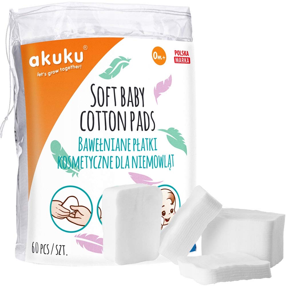 Akuku - Soft Baby Cotton Care Pads - 60 Pc - 9X11 Cm