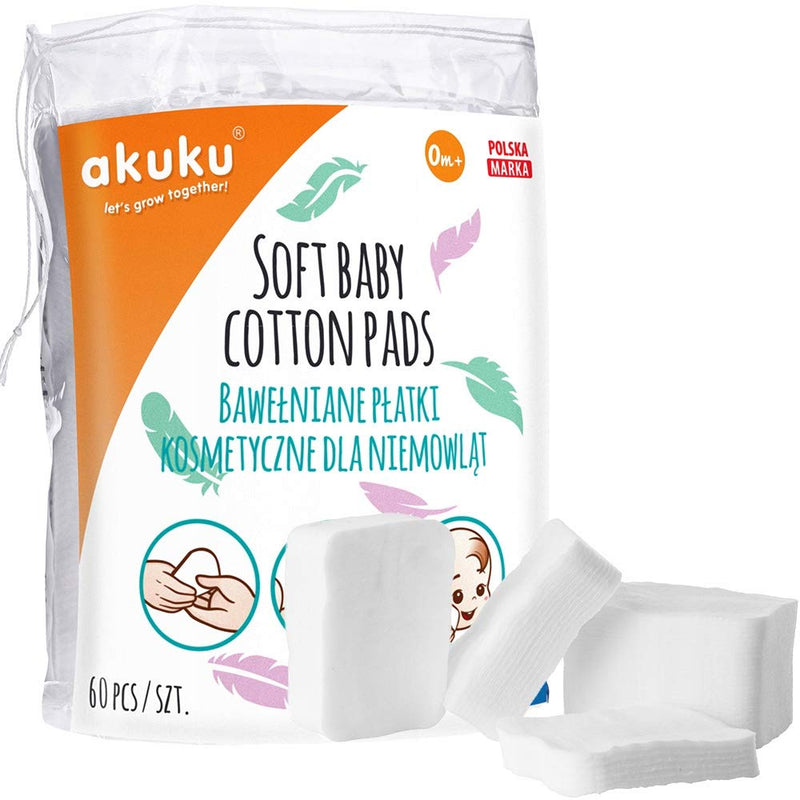 Akuku - Soft Baby Cotton Care Pads - 60 Pc - 9X11 Cm