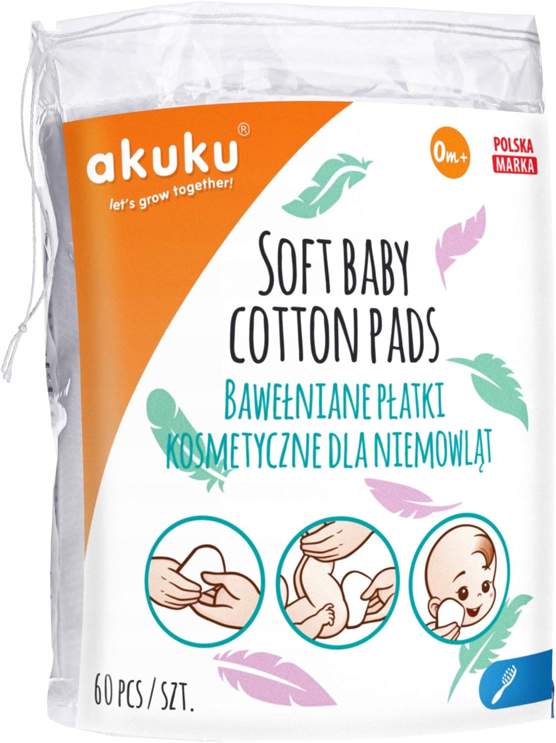Akuku - Soft Baby Cotton Care Pads - 60 Pc - 9X11 Cm