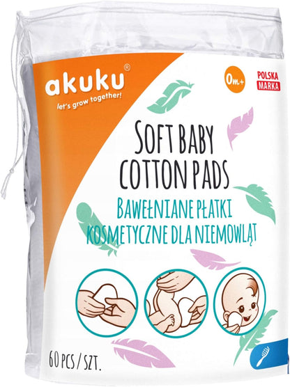 Akuku - Soft Baby Cotton Care Pads - 60 Pc - 9X11 Cm