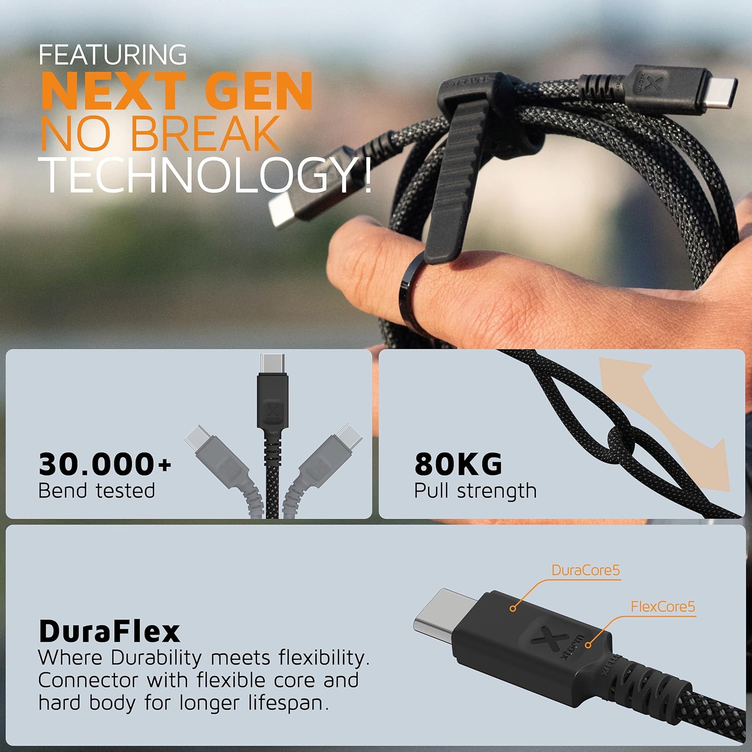 Next Gen Ultra 240W USB-C PD Cable (1.5m) Black by Xtorm