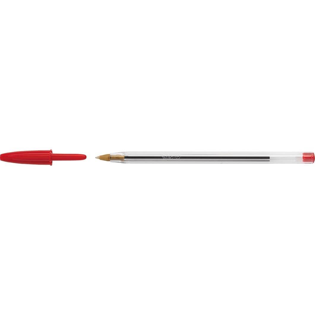 BIC Cristal Original Ballpoint Pens, Medium Point (1.0mm), Every-Day Writing Pens With Clear Barrel, Red, Box Of 50