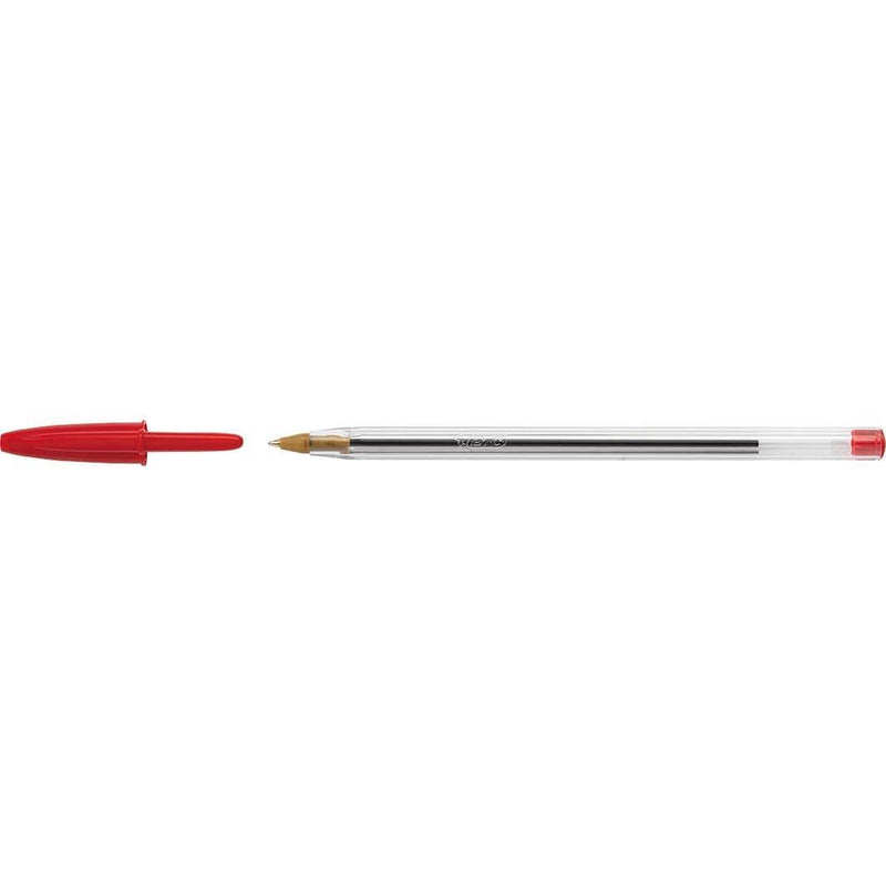 BIC Cristal Original Ballpoint Pens, Medium Point (1.0mm), Every-Day Writing Pens With Clear Barrel, Red, Box Of 50