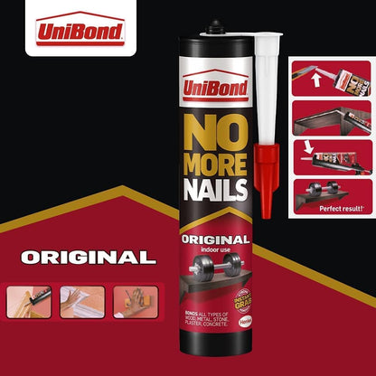 Unibond No More Nails Permanent Strips, Adhesive Strips for Fast & Easy Mounting, Pack of 10, 1 & 1426052 No More Nails Original, Heavy-Duty Mounting Adhesive, 1 x 365g Cartridge