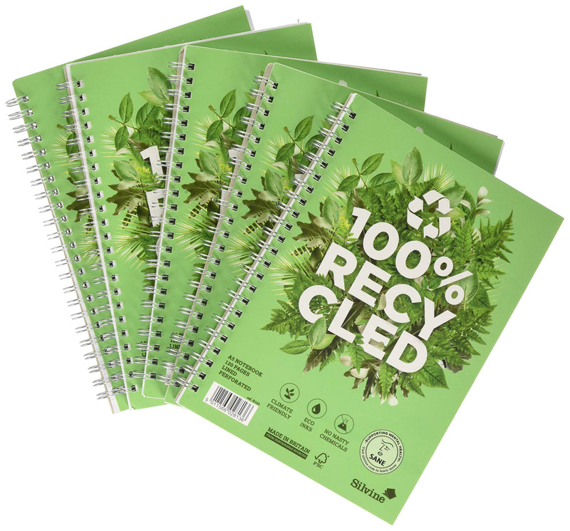 Silvine A5 Premium Recycled Wirebound Notebook - 120 Lined Pages of 100% Recycled Paper. Ref R103 ,Green