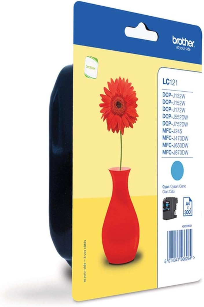Brother LC-121C Inkjet Cartridge, Cyan, Single Pack, Standard Yield, Includes 1 x, Brother Genuine Supplies