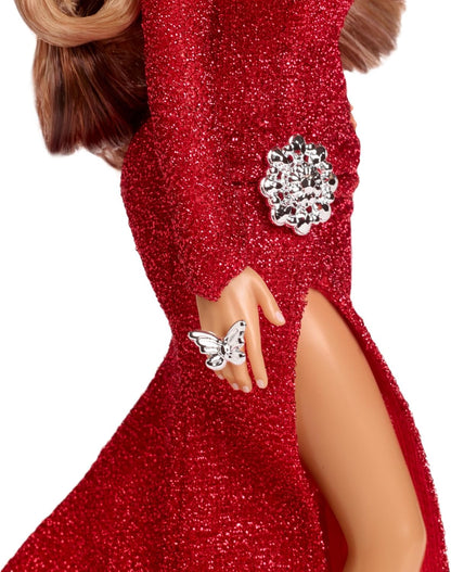 Barbie Mariah Carey Muñeca de Celebración de Navidad, Vestido Rojo Brillante y Accesorios Plateados, micrófono, Signature Colección para Adultos y niñas y niños, HJX17