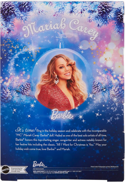 Barbie Mariah Carey Muñeca de Celebración de Navidad, Vestido Rojo Brillante y Accesorios Plateados, micrófono, Signature Colección para Adultos y niñas y niños, HJX17