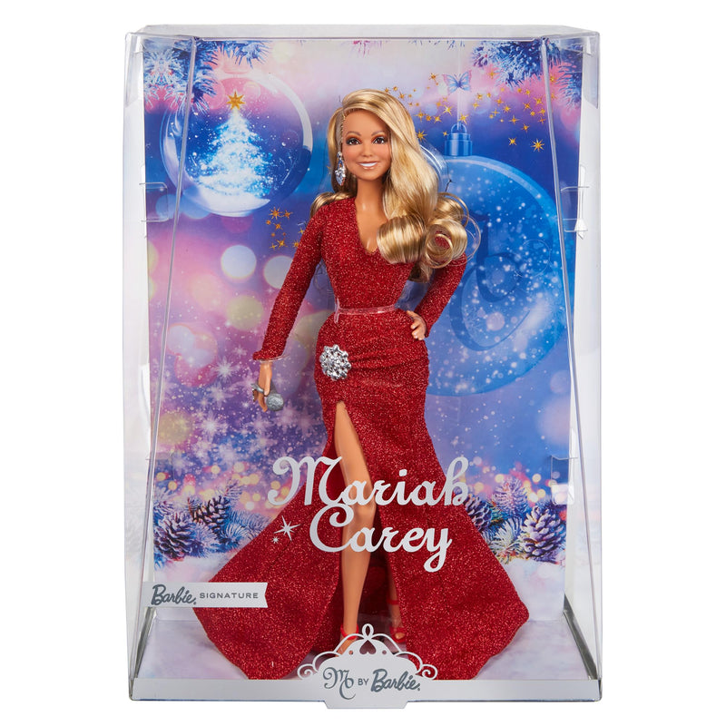 Barbie Mariah Carey Muñeca de Celebración de Navidad, Vestido Rojo Brillante y Accesorios Plateados, micrófono, Signature Colección para Adultos y niñas y niños, HJX17