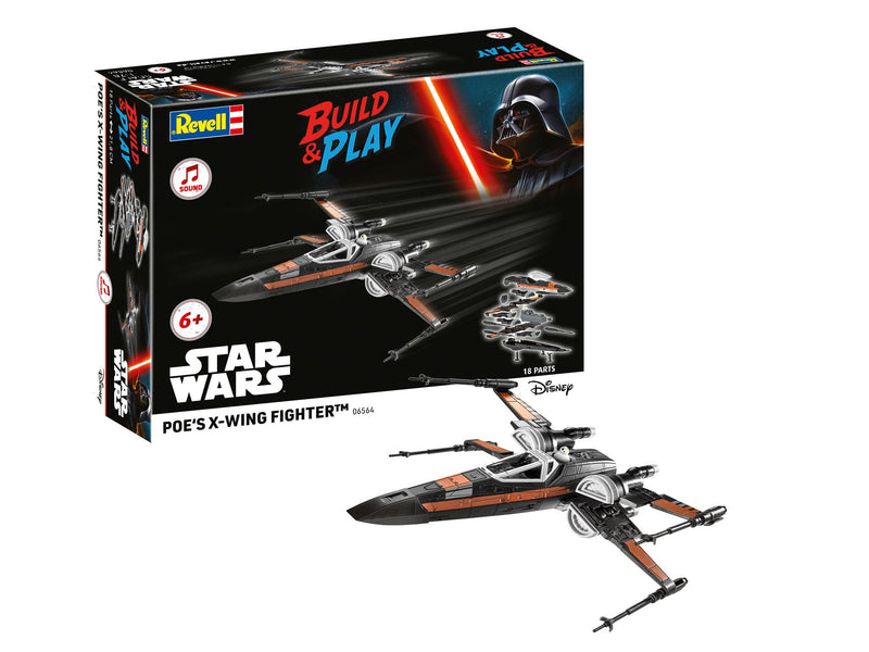 Revell 06564 Build & Play: Star Wars Poe's X-Wing Fighter - With Authentic Sounds - 1:78 Scale Unbuilt Pre-coloured Click-Together Toy - 18 Parts - From 6 Years+