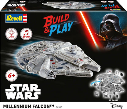 Revell 06566 Build & Play: Star Wars Millennium Falcon - With Authentic Lights & Sounds - 1:164 Scale Unbuilt Pre-coloured Click-Together Toy - 18 Parts - From 6 Years+