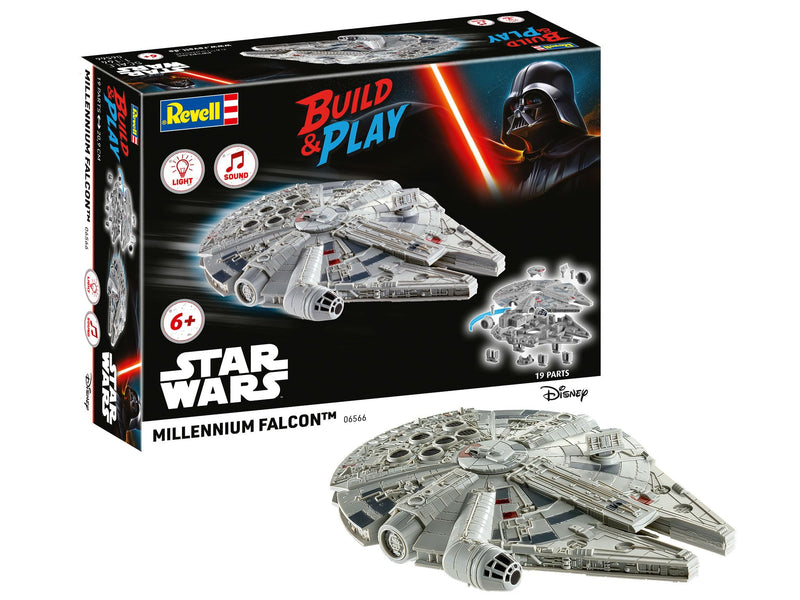 Revell 06566 Build & Play: Star Wars Millennium Falcon - With Authentic Lights & Sounds - 1:164 Scale Unbuilt Pre-coloured Click-Together Toy - 18 Parts - From 6 Years+