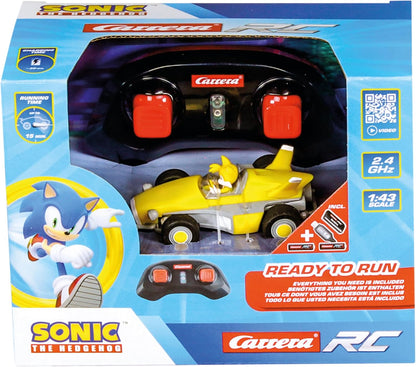 Carrera - 370430023 RC I Team Sonic Racing Mini RC 1:43 I Ferngesteuertes Fahrzeug I Offiziell lizenziert I Authentisches Sonic The Hedgehog Design I Detailgetreue Darstellung
