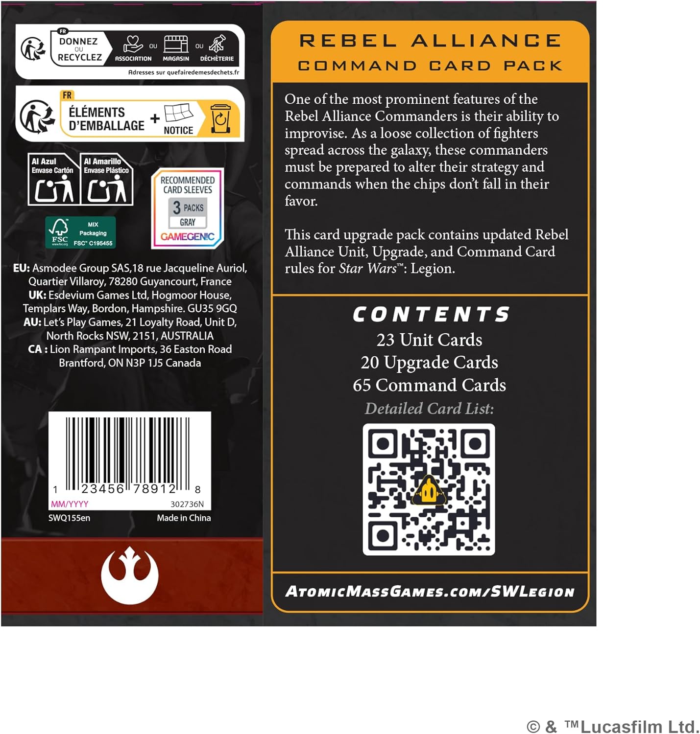 Asmodee | Star Wars: Legion - Rebel Alliance Command Card Pack | Board Game | Ages 14+ | 2 Players | 90+ Minutes Playing Time