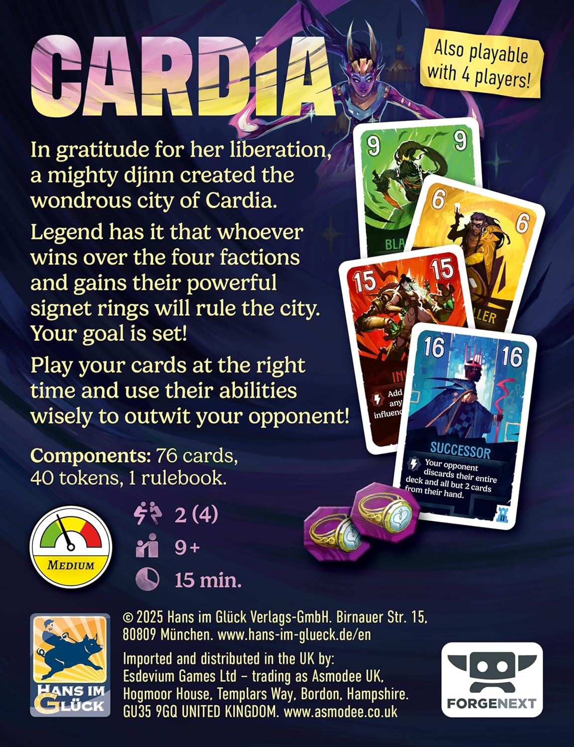 Hans im Gluck | Duel for Cardia | Board Game | Ages 9+ | 2 Players | 15+ Minutes Playing Time