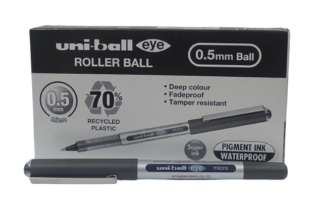 Uni-Ball Rollerball Liquid Ink Eye Micro UB-150E Black 0.5mm Box 12 pcs