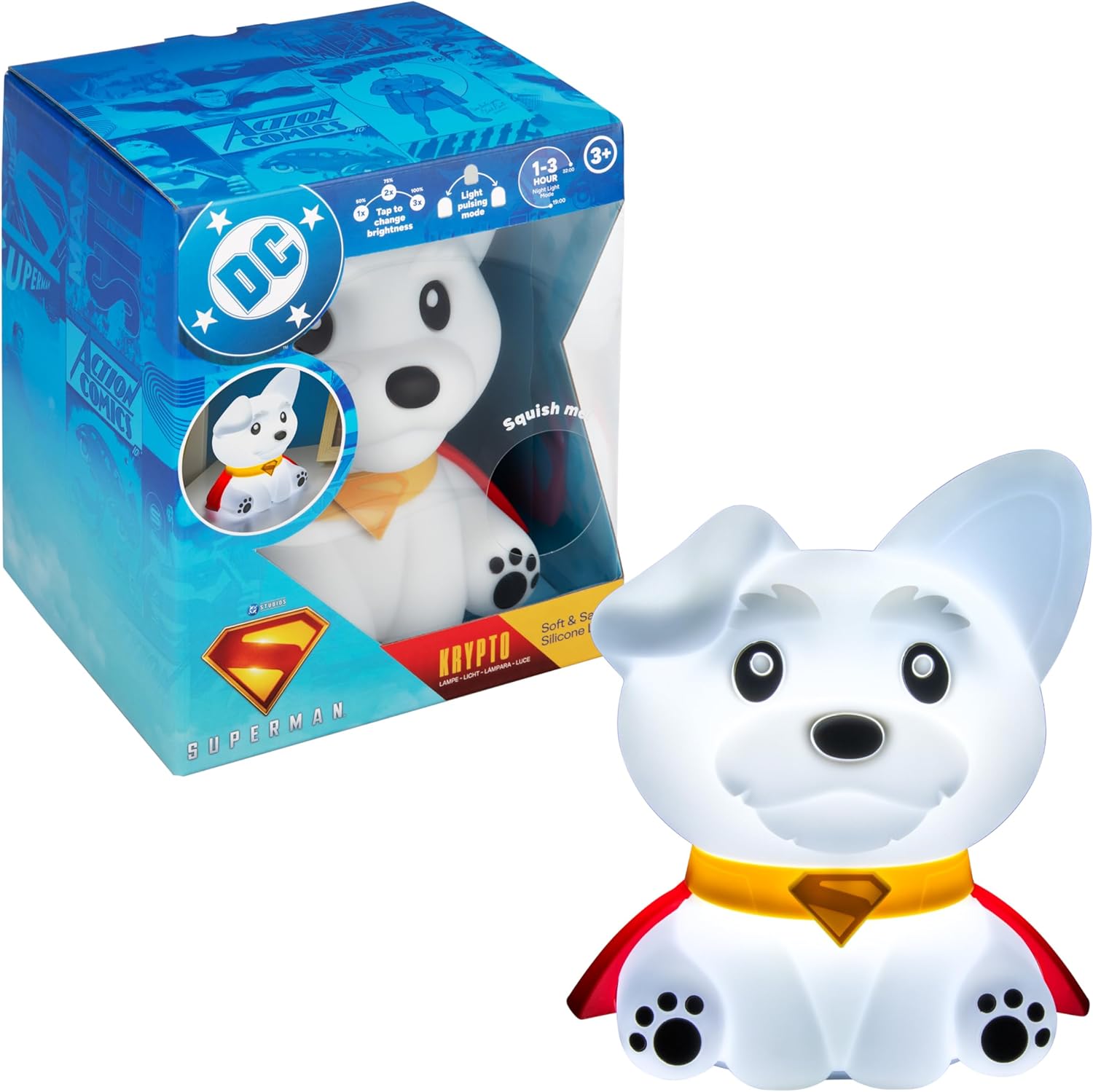 Paladone Superman Krypto The Superdog SquishyGlo Silicone Light, Officially Licensed DC Comics Lamp for Kids, Teens & Adults, Cordless & Rechargeable Bedroom Décor, Collectible Superhero Merchandise