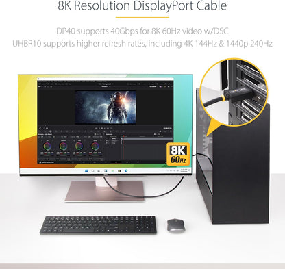 StarTech.com 3m (10ft) DisplayPort 2.1 Cable, VESA Certified DP40 DisplayPort Cable w/UHBR10/HDR/HDCP 2.2, 8K 60Hz w/DSC 1.2a