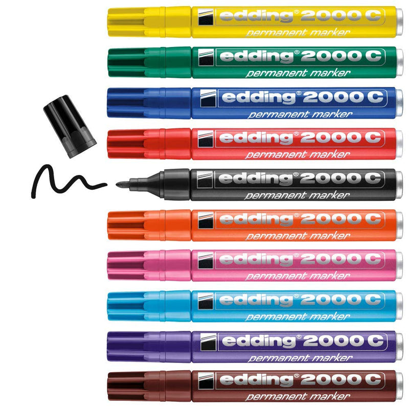 edding 2000 C permanent marker - multi-coloured - box of 10 - round nib 1.5-3 mm - quick-drying permanent markers - waterproof, smudge-proof - for cardboard, plastic, wood, metal, fabric - marker pen