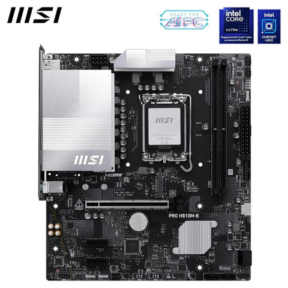 MSI PRO H810M-B Motherboard, mATX - Supports Intel Core Ultra Processors (Series 2), LGA 1851 - DDR5 Memory Boost (6400 MT/s MAX), PCIe 5.0 x16, M.2 Gen4, 2.5G LAN