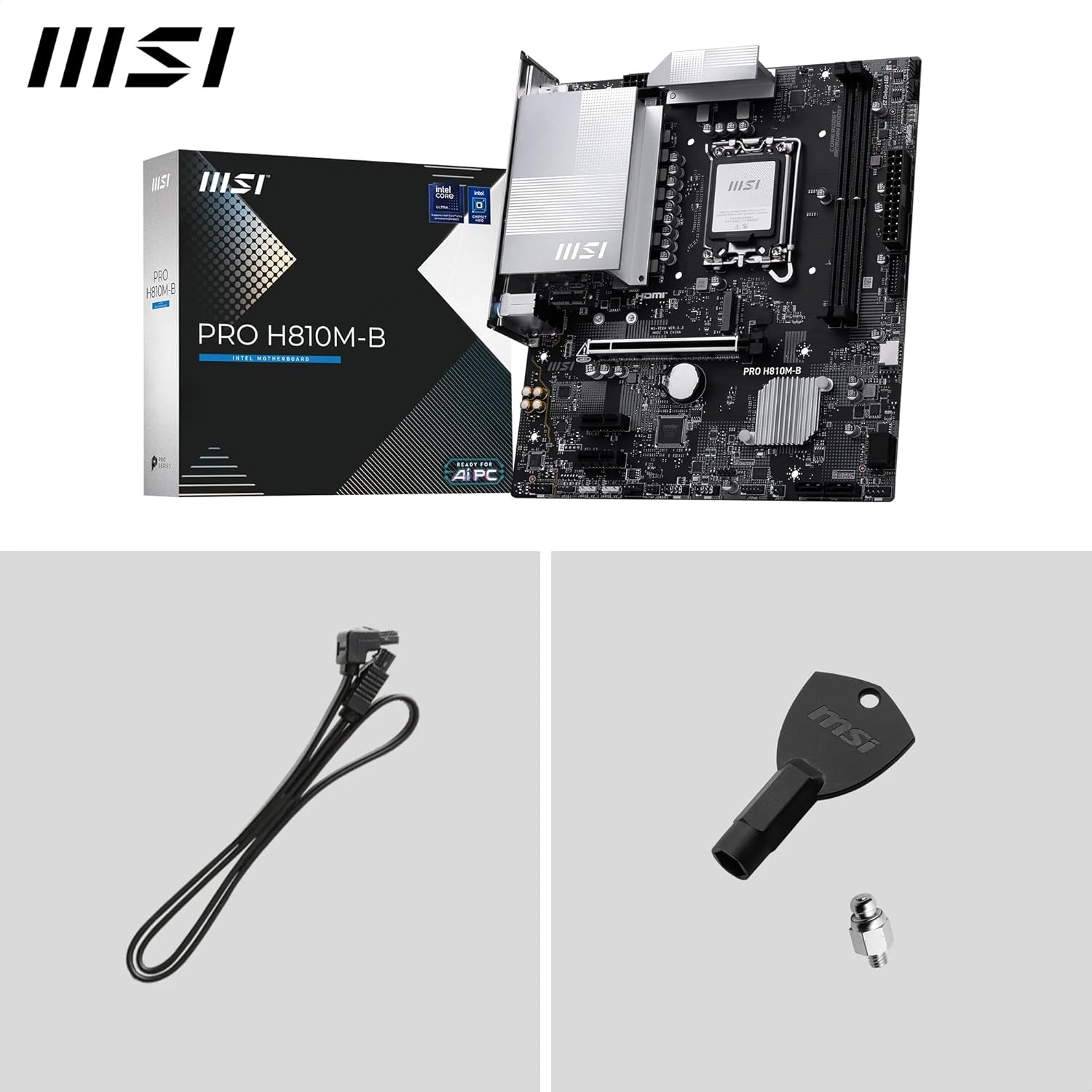 MSI PRO H810M-B Motherboard, mATX - Supports Intel Core Ultra Processors (Series 2), LGA 1851 - DDR5 Memory Boost (6400 MT/s MAX), PCIe 5.0 x16, M.2 Gen4, 2.5G LAN