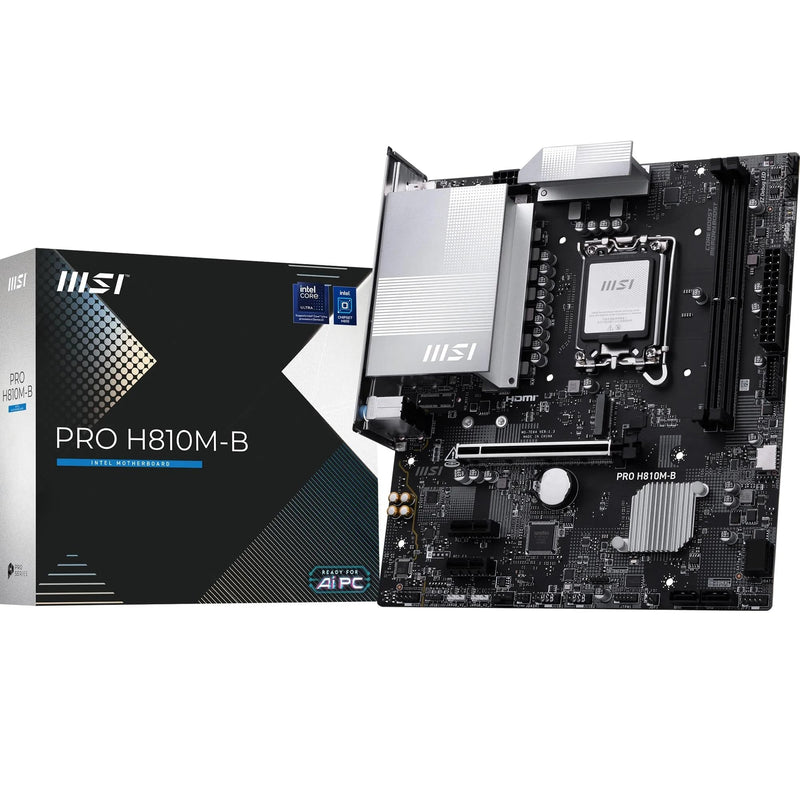 MSI PRO H810M-B Motherboard, mATX - Supports Intel Core Ultra Processors (Series 2), LGA 1851 - DDR5 Memory Boost (6400 MT/s MAX), PCIe 5.0 x16, M.2 Gen4, 2.5G LAN