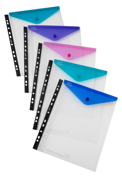 Snopake A4 High Capacity Polyfile RingBinder Popper Wallet, Portrait – Clear with Electra Assorted Flap  Ref: 15695