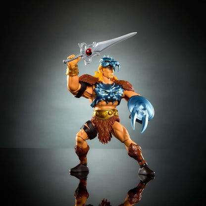 Masters of the Universe Origins & ThunderCats 5.5 Inch Posable Action Figure He-Man, 1980s Crossover Toy, Removable Armor, Sword, Shield & Mini Comic, JFW98