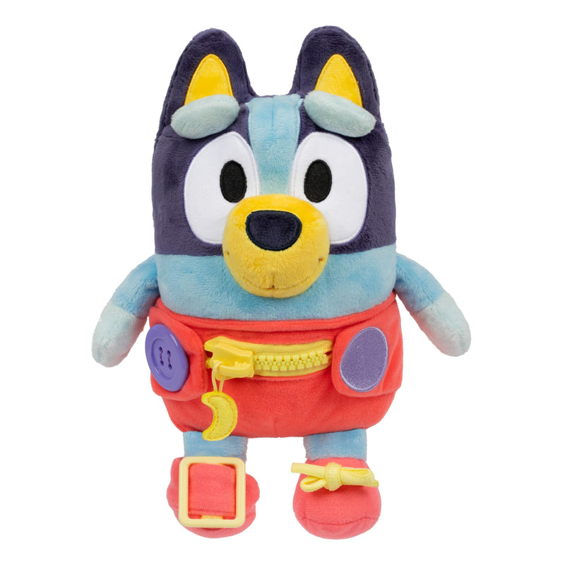 BlueY Anziehspaß Baby, Anziehen von Baby trainiert feinmotorische Fähigkeiten, superweiche, 25,4 cm große Plüschfigur mit Knöpfen, Reißverschluss, Schnalle und Schnürsenkeln.
