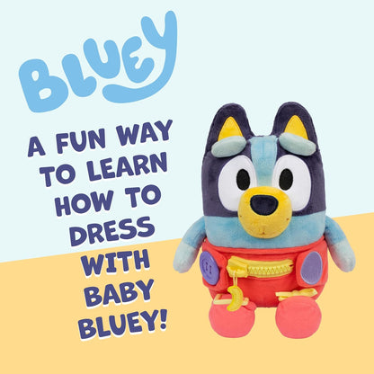 BlueY Anziehspaß Baby, Anziehen von Baby trainiert feinmotorische Fähigkeiten, superweiche, 25,4 cm große Plüschfigur mit Knöpfen, Reißverschluss, Schnalle und Schnürsenkeln.