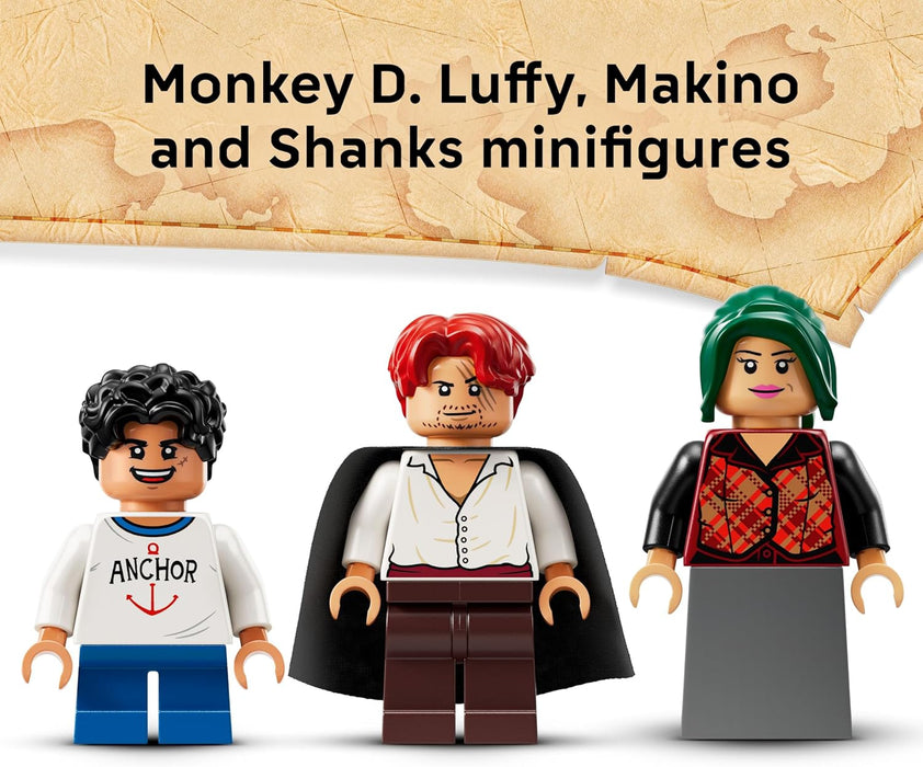 LEGO ONE PIECE Windmill Village Hut Toy with a Boat, Young Luffy, Shanks & Makino Minifigures plus Accessories incl. a Wanted Poster - Anime Gift for 8+ Year Old Boys, Girls & Fans - 75636
