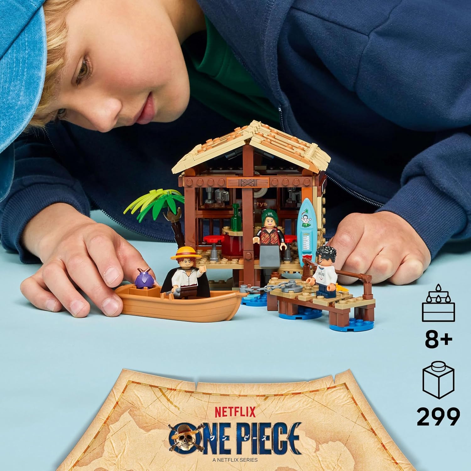LEGO ONE PIECE Windmill Village Hut Toy with a Boat, Young Luffy, Shanks & Makino Minifigures plus Accessories incl. a Wanted Poster - Anime Gift for 8+ Year Old Boys, Girls & Fans - 75636