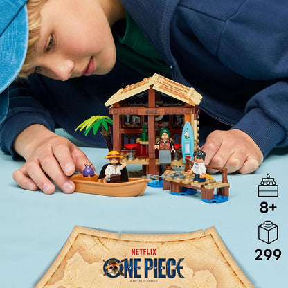 LEGO ONE PIECE Windmill Village Hut Toy with a Boat, Young Luffy, Shanks & Makino Minifigures plus Accessories incl. a Wanted Poster - Anime Gift for 8+ Year Old Boys, Girls & Fans - 75636