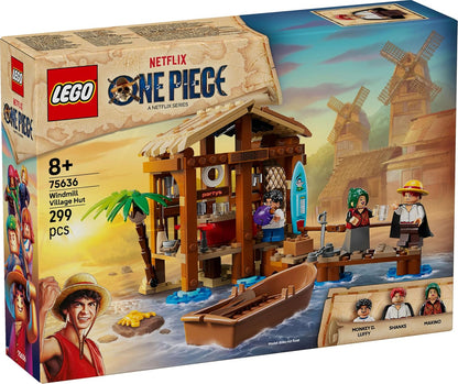 LEGO ONE PIECE Windmill Village Hut Toy with a Boat, Young Luffy, Shanks & Makino Minifigures plus Accessories incl. a Wanted Poster - Anime Gift for 8+ Year Old Boys, Girls & Fans - 75636