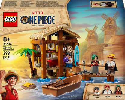 LEGO ONE PIECE Windmill Village Hut Toy with a Boat, Young Luffy, Shanks & Makino Minifigures plus Accessories incl. a Wanted Poster - Anime Gift for 8+ Year Old Boys, Girls & Fans - 75636