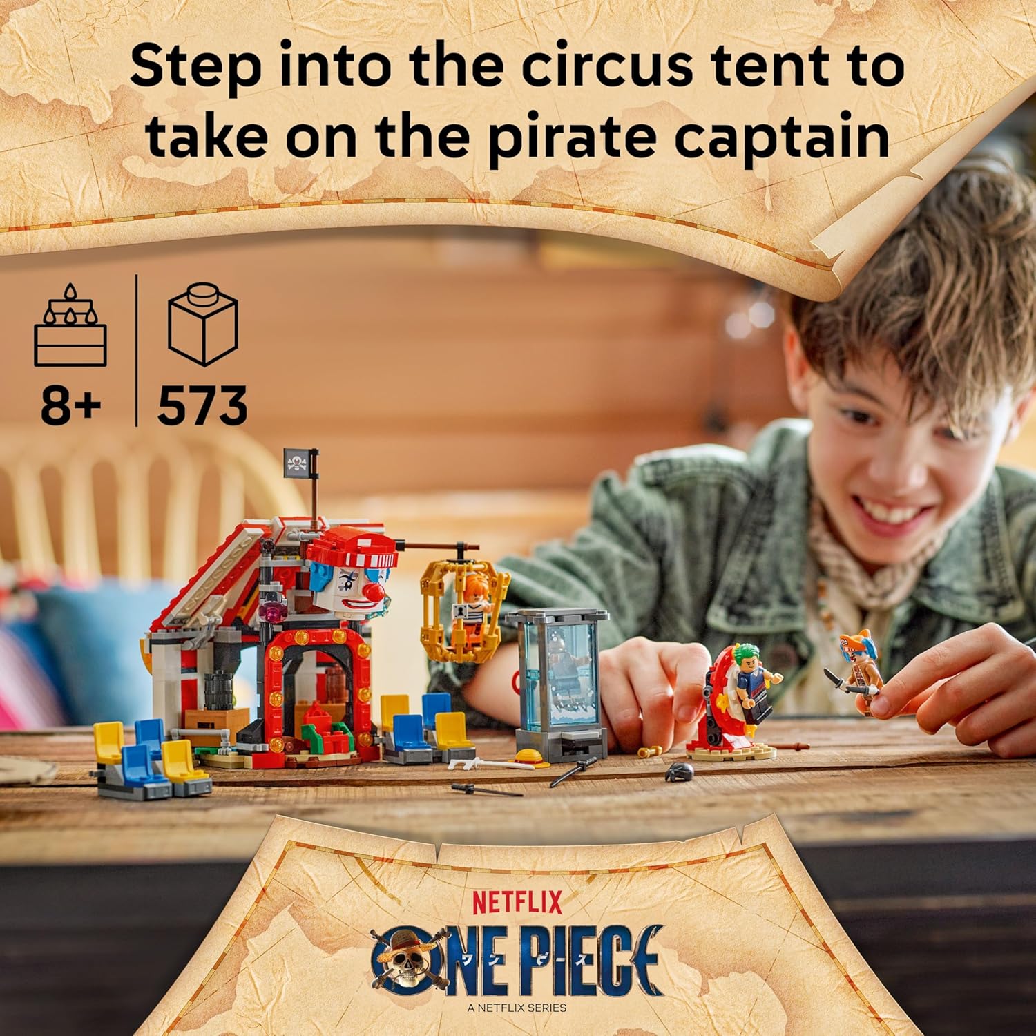 LEGO ONE PIECE Buggy the Clown's Circus Tent - Interactive Toy with 4 Minifigures incl. Luffy, Nami & Zoro, plus 2 Wanted Posters - Anime Gift for 8+ Year Old Boys, Girls & Fans - 75637