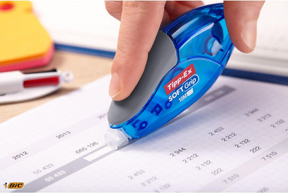 BIC Tipp-Ex Pocket Mouse Soft Grip, Correction Tape, 50m Coverage of Tear-Resistant Tape, White, Pack of 10